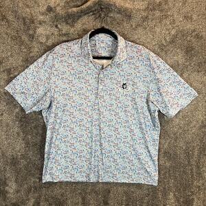 Johnnie-O Polo Shirt Mens Large Blue Chicago Print Wolf Creek Golf UPF 50